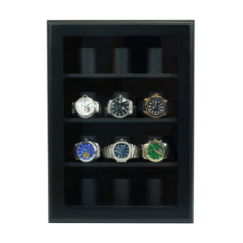 Sonny Custom 12 Slots Black Wooden Wall Mount Watch Storage Box Display Cabinet