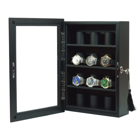 Sonny Custom 12 Slots Black Wooden Wall Mount Watch Storage Box Display Cabinet