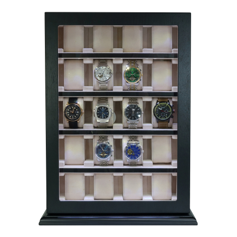 Sonny Custom Luxury 20 Slots Wall Mounted Wooden Watch Box Display Cabinet Showcase with LED