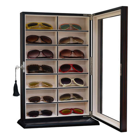Sonny Custom Wholesale Black Wooden 14 Slots Sunglasses Storage Box holder Eyewear Organizer Box Case for Men