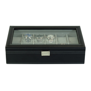 Sonny 12 Slots Black Leather Watch Box Storage Holder Organizer for Men