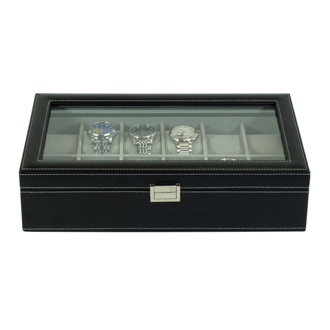 Sonny 12 Slots Black Leather Watch Box Storage Holder Organizer for Men