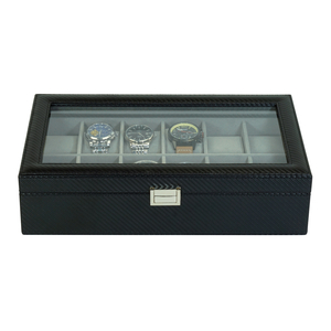 Sonny Personalised 12 Slots Black Carbon Fiber Leather Mens Watch Box Holder