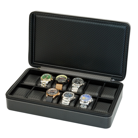 Sonny Custom Wholesale Carbon Fiber Leather 12 Travel Watch Briefcase Box Organizer for Men