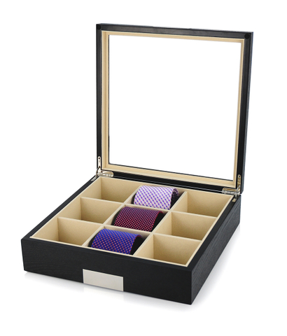 Personalized 9 Tie Display Case Black Wooden Storage Box for Men Gift Box