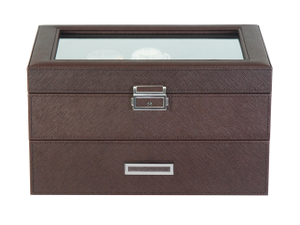 sonny 20 Slots Exquisite Workmanship Brown Leather Watch Box With Glass Window And Drawer And Pillows For Man