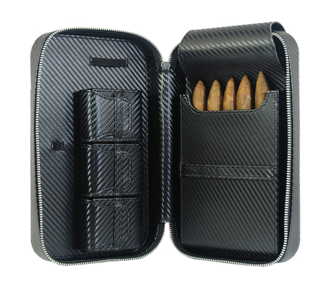 Premium Brown Leather cigar Travel Case 5 CT Cigar Holder for Men