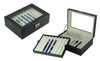 16 Slots Fountain Pen Case Black Leather Pen Display Box Storage Case with Lock