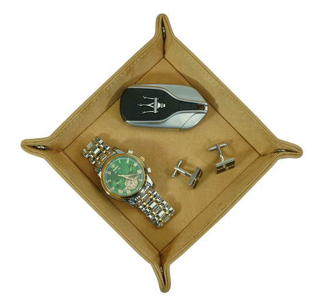 Sonny Custom Brown Real Leather Valet Tray Organizer for Men