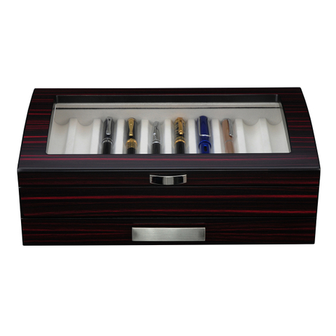 Box for Pen Luxury Ebony Wood with Drawer for 20 Fountain Pens Packaging Holder Box