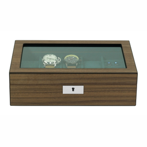 Sonny Luxury Walnut Wooden Watch Box Organizer for 8 Watches + 5 Pairs Cufflinks Storage