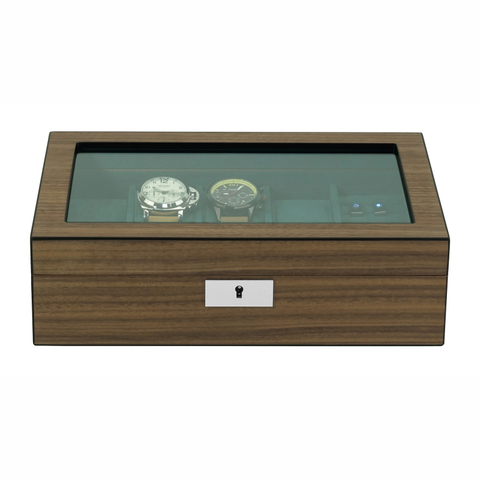 Sonny Luxury Walnut Wooden Watch Box Organizer for 8 Watches + 5 Pairs Cufflinks Storage