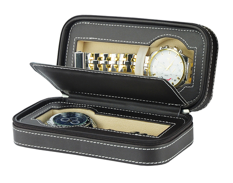 Sonny Personalized Luxury 2 slots zipper watch travel case PU leather storage case portable for daily use