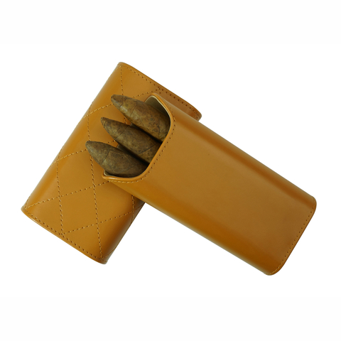 Sonny Custom High Quality Portable Travel 3 Finger Brown Leather Cigar Case Holder