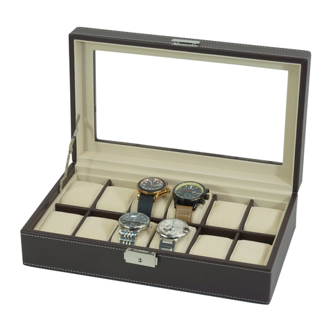 Sonny Custom Wholesale 12 Slots Brown PU Leather Watch Box for Men