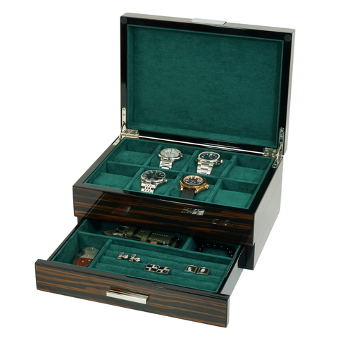 Sonny Custom Luxury Mens Ebony Wood 8 Slots Watch Box Organizer with Drawer