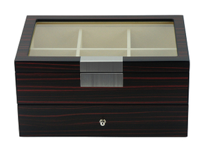 12 Slots Ebony Wooden Tie & Belt Display Box for Mens Accessories Storage Case with Glass Top