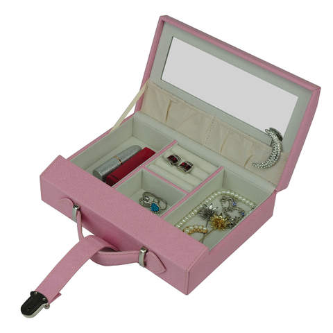 Sonny 2023 New Fashion Portable Handbag Shaped Design Fabric Covered Wooden Jewelry Box Lovely Pink for Girl Women