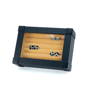 Sonny Glass Top Luxury Exquisite Black PU Leather Fancy Ring Cufflink Display Box
