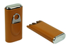 Sonny Premium Portable Travel 3 Finger Brown Leather Cigar Carrying Case with Stainless Steel Cutter