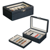 Sonny Custom Black Leather Watch Strap Storage Box Packaging for Leather Silicone Watch Band Strap with 2 Removable Band Tray