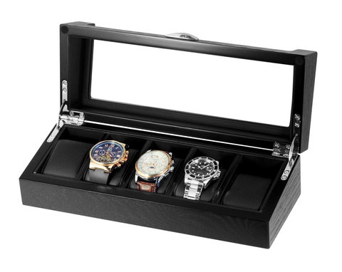 Sonny Modern Luxury 5 Slots Black Wooden Watch Box With Acrylic Window
