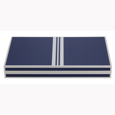 Sonny Top Luxury Chess Backgammon Set Paint High Glossy Wooden Club Silk Printing Blue & White Chess Playing.and Checker Storage 