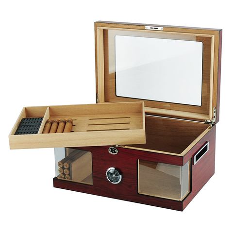 Glass Top Spanish Cedar Humidor with Two Acrylic Window Front