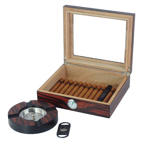 Sonny 20 CT Wooden Cigar Box Ebony Humidor Set with Ashtray Cutter Hygrometer & Humidifier