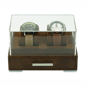 Sonny New Design Brown Leather Men 2 Watch Display Box Case with Drawer