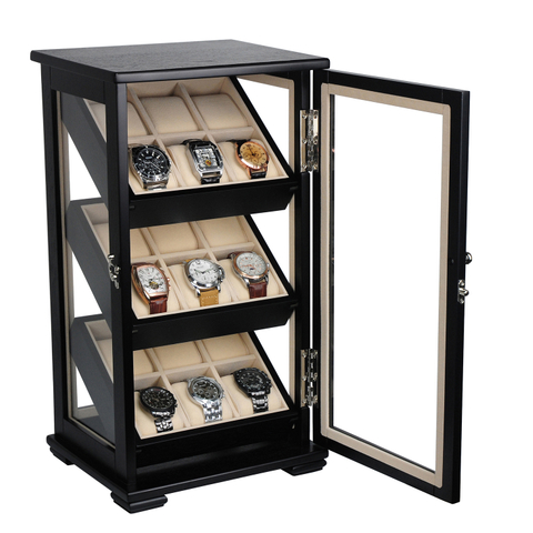 Sonny OEM 3 Trays 18 Slots Collection Solid Wood Veneer Organizer Box Watch Display Cabinet