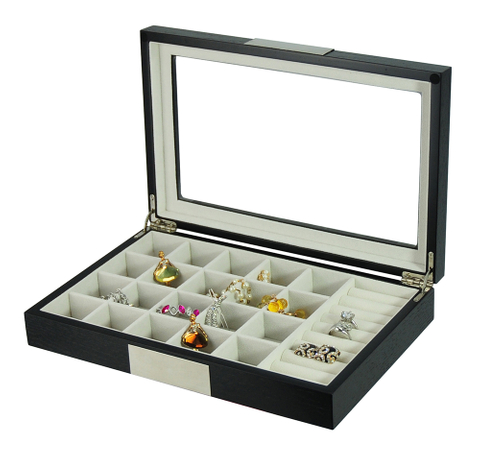 Luxury Cufflink Ring Jewelry Storage Display Box with 20 Slots High Clear Glass Diaplay Top Window 