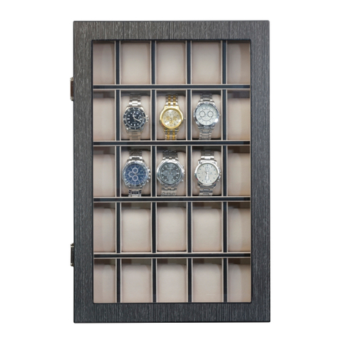 Luxury Wall-Mounted Wooden Watch Display Cabinet for 25 Watches