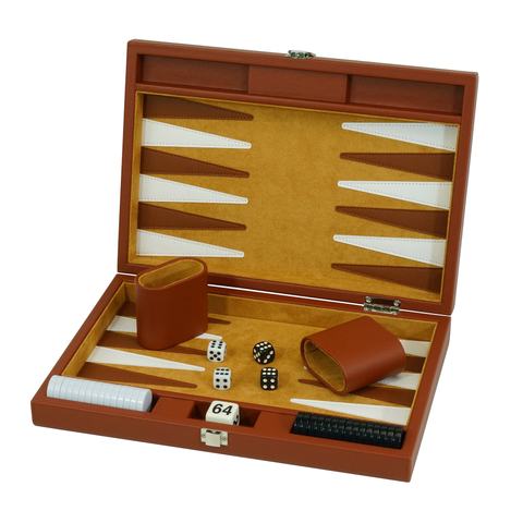 Sonny Custom Logo Deluxe 13 In Brown Leather Backgammon Set