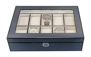 Sonny High Gloss Carbon Fiber Mens Watch Display Case 10 Slots Wooden Watch Box