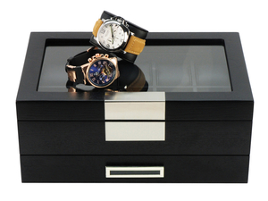 Sonny Mens Valet Desktop Black Wood 10 Watches Accessories Tools Box Watch Box Wood with Drawer