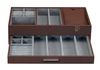 Sonny Custom 2 Layer Large Brown PU Leather Mens Valet Tray Desk Organizer for Watch Phone Cufflinks Pen