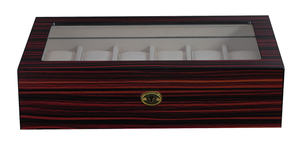 Sonny Hot-sale Vintage 12 Slots Ebony Wooden Watch Display Box with Glass Top Lid for Man and Woman Best Gift Choice