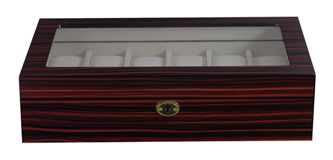 Sonny Hot-sale Vintage 12 Slots Ebony Wooden Watch Display Box with Glass Top Lid for Man and Woman Best Gift Choice