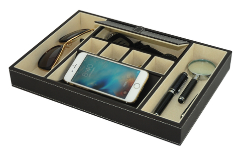 Sonny PU Leather Mens Valet Tray Accessory Organizer Box for Key Cufflinks Bracelet Watch Sunglasses