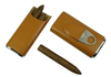 Sonny Classic Custom Brown / Black Real Leather Cedar Wood Lined Travel 3 Cigar Case with Cigar Cutter