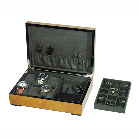 Sonny Vintage Handmade Luxury Burl Wooden Watch Jewelry Box for Watch Ring Cufflinks Bracelet Necklace Storage