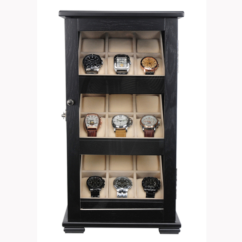 Sonny OEM 3 Trays 18 Slots Collection Solid Wood Veneer Organizer Box Watch Display Cabinet