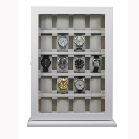 Sonny 20 Slots Vertical Wooden Watch Display Box White Watch Cabinet