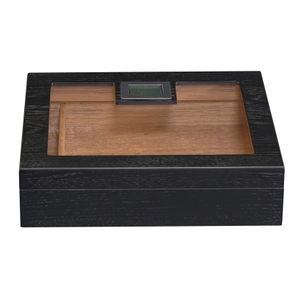 Sonny Custom 20 CT Black OAK Veneer Wooden Cigar Humidor Box with Glass Display Top