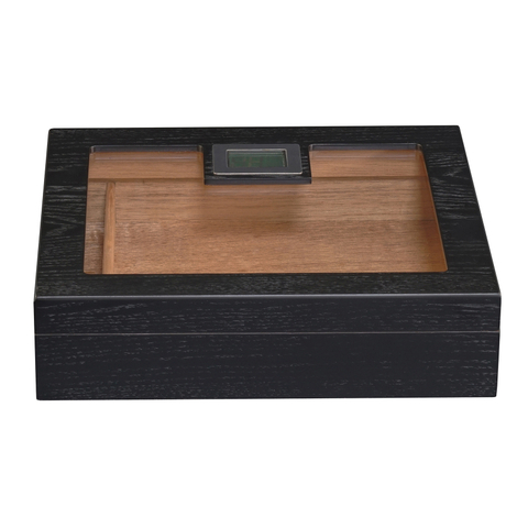 Sonny Custom 20 CT Black OAK Veneer Wooden Cigar Humidor Box with Glass Display Top
