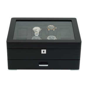 Sonny Custom Logo Luxury 8 Slots Black Wooden Watch Box with Drawer