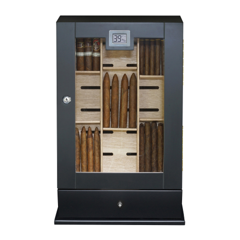 Sonny OEM ODM Custom Wood Black Vertical Wall-Mounted Cigar Humidor Cabinet Display Box with Drawer