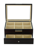 12 Slots Ebony Wooden Tie & Belt Display Box for Mens Accessories Storage Case with Glass Top