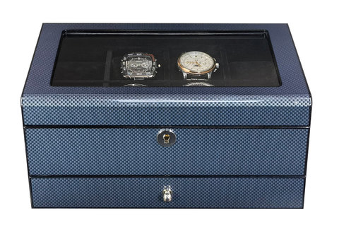 Sonny Case 8 + 4 Carbon Fiber Lacquer Paint Wooden Watch Strap Case Watch Box with Valet Drawer